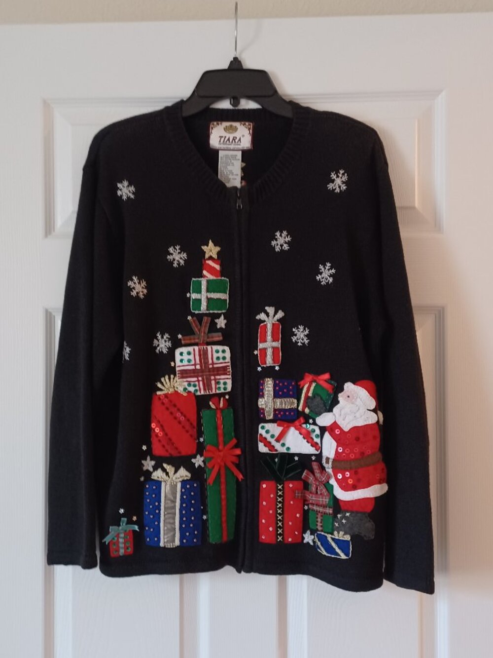 EUC Tiara Vintage Christmas Full-Zip Cardigan Sweater Size Large